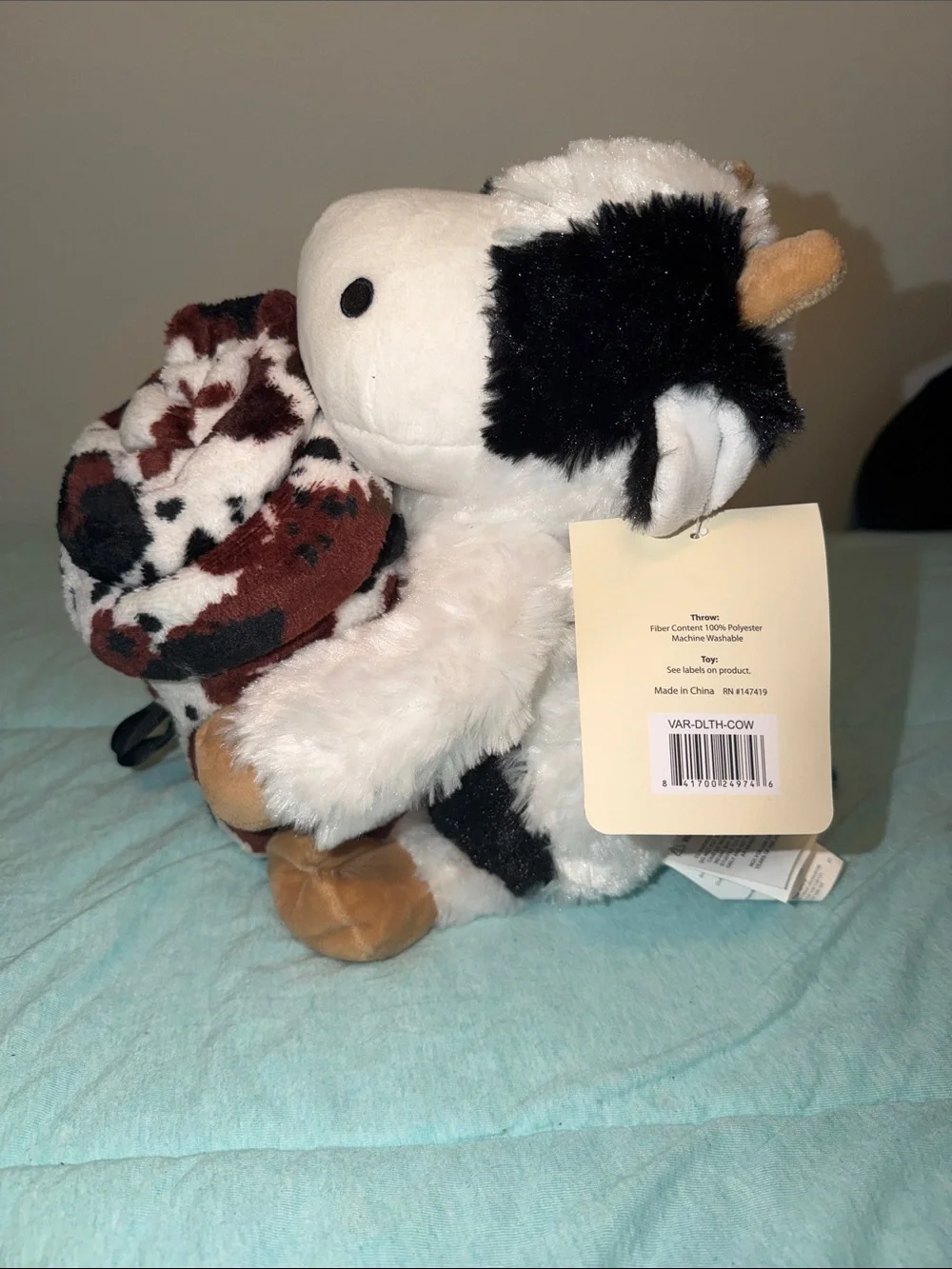 belk Plush Cow Gift Set in White, Black & Brown